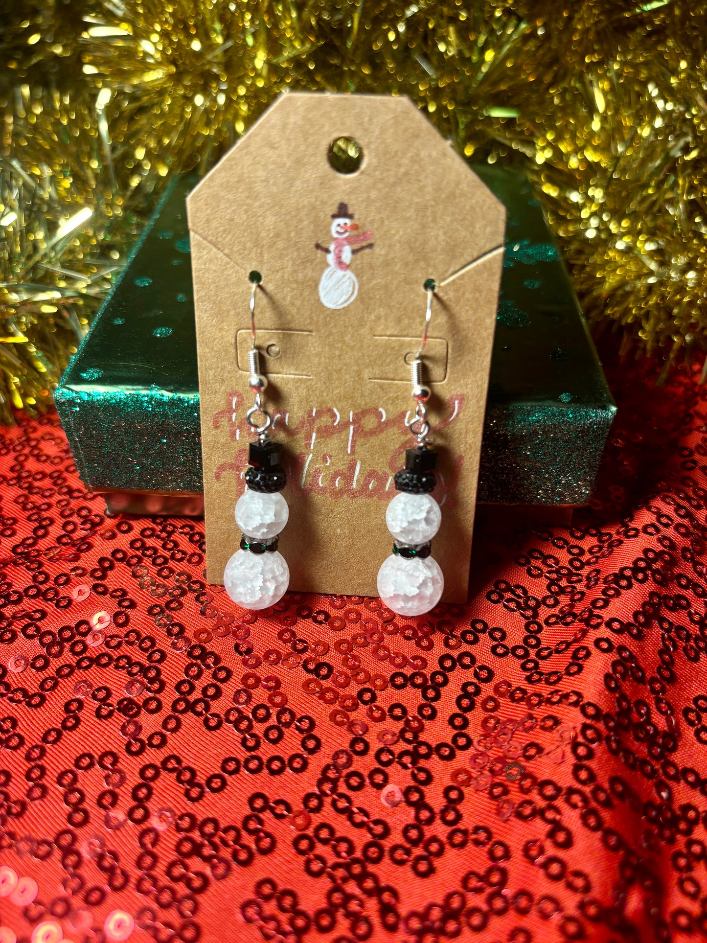 Matte Glass Snowman Earrings