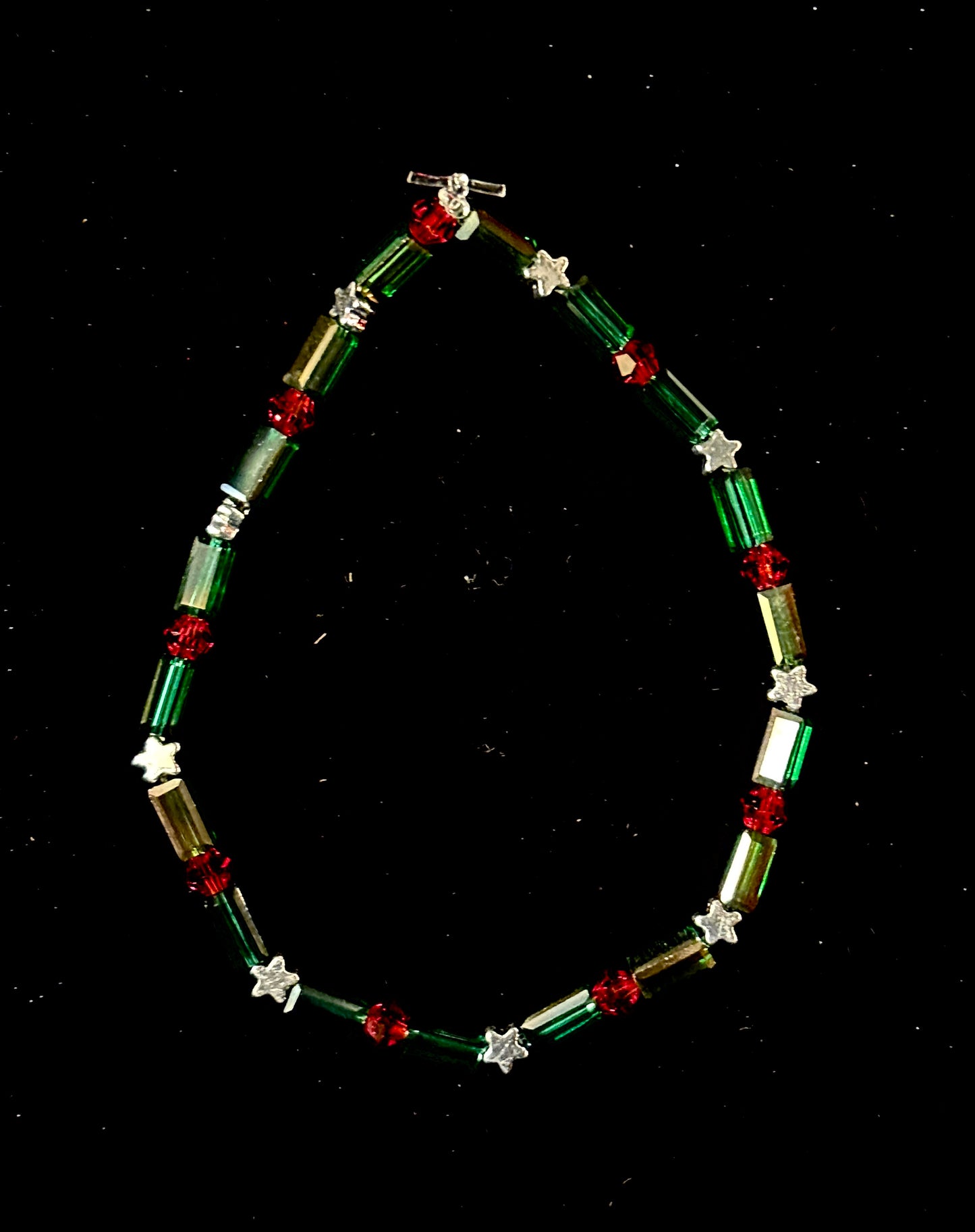 Minimalist Green Tube & Silver Star Holiday Bracelet